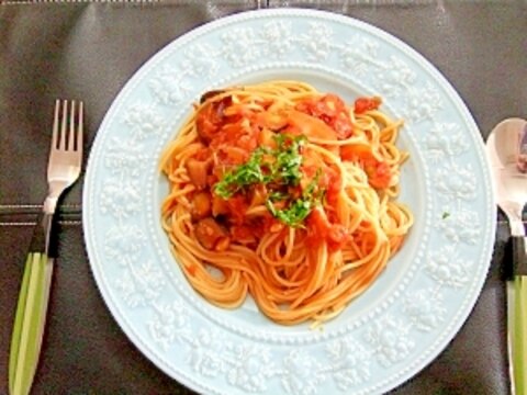 茄子のトマトソーススパゲッティ！